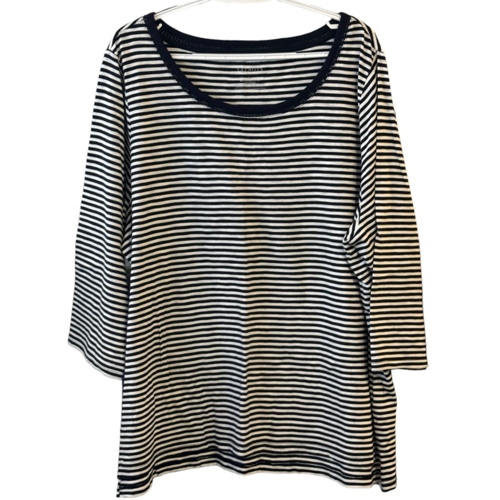 Talbots Navy and White Striped 3/4 Sleeve T-Shirt Size 3X